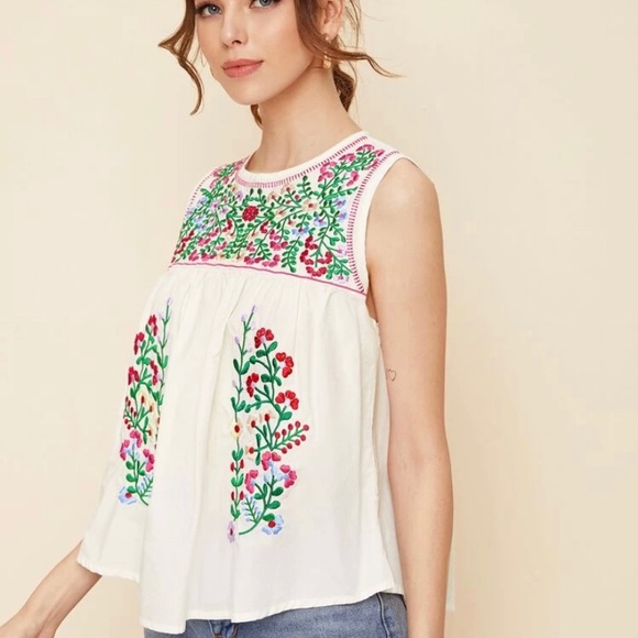 SHEIN 100% Cotton Embroidered Sleeves Top - Picture 11 of 14